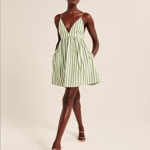 Abercrombie Striped V-Neck Babydoll Green Striped Mini Dress